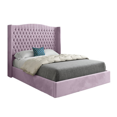  - Snuggler Curved Top Winged Upholstered Soft Velvet Designer Bed Frame