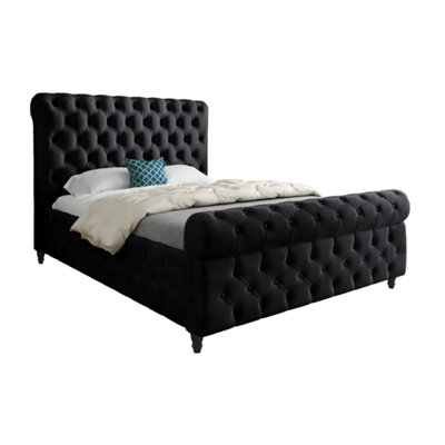  - Nestling Sleigh Upholstered Soft Velvet Designer Bed Frame