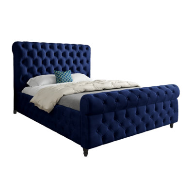  - Nestling Sleigh Upholstered Soft Velvet Designer Bed Frame