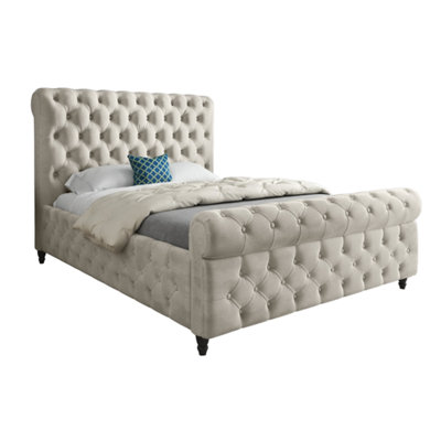  - Nestling Sleigh Upholstered Soft Velvet Designer Bed Frame