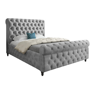  - Nestling Sleigh Upholstered Soft Velvet Designer Bed Frame