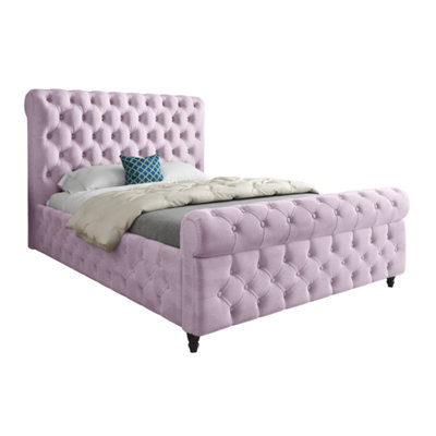  - Nestling Sleigh Upholstered Soft Velvet Designer Bed Frame