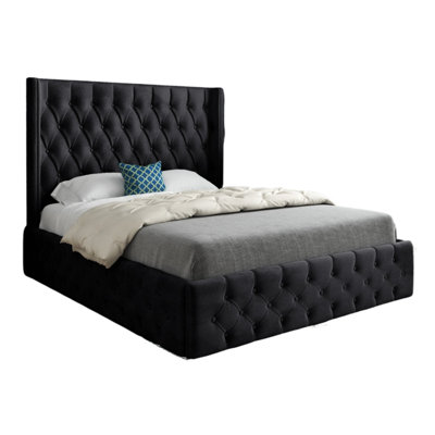  - Wayno Straight Winged Upholstered Soft Velvet Designer Bed Frame
