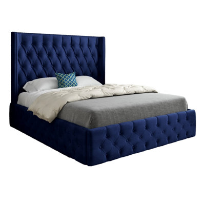  - Wayno Straight Winged Upholstered Soft Velvet Designer Bed Frame