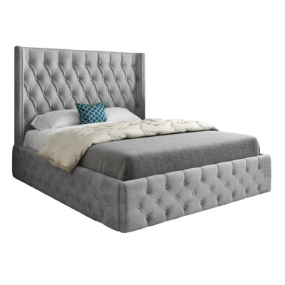  - Wayno Straight Winged Upholstered Soft Velvet Designer Bed Frame