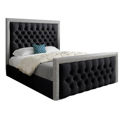  - Rincon Glitter Border Upholstered Soft Velvet Designer Bed Frame