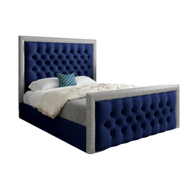  - Rincon Glitter Border Upholstered Soft Velvet Designer Bed Frame