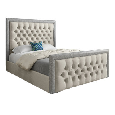  - Rincon Glitter Border Upholstered Soft Velvet Designer Bed Frame