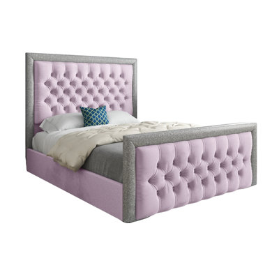  - Rincon Glitter Border Upholstered Soft Velvet Designer Bed Frame