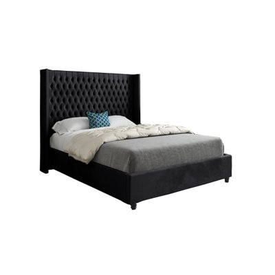  - Serenova Straight Winged Upholstered Soft Velvet Designer Bed Frame