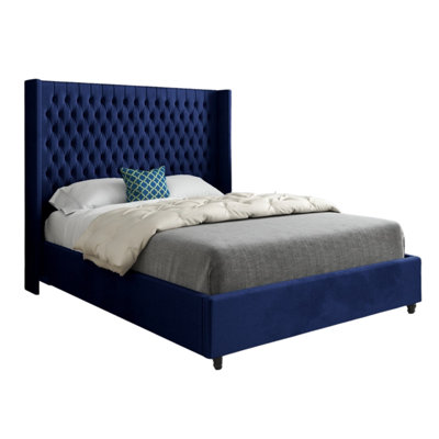  - Serenova Straight Winged Upholstered Soft Velvet Designer Bed Frame