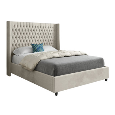  - Serenova Straight Winged Upholstered Soft Velvet Designer Bed Frame