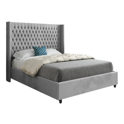  - Serenova Straight Winged Upholstered Soft Velvet Designer Bed Frame