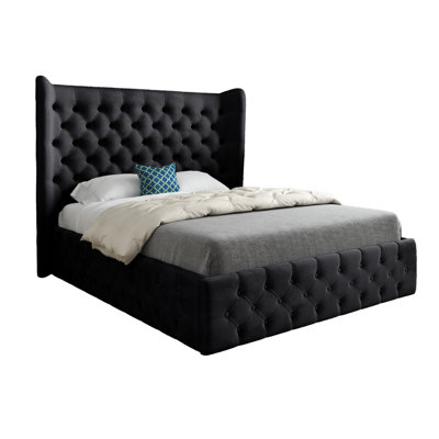  - Dreamer Wide Winged Upholstered Soft Velvet Designer Bed Frame