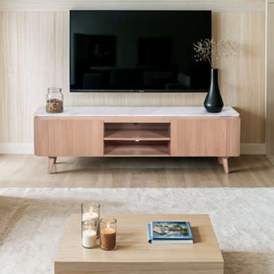  - Bundi Natural Marble & Wood Large Tv Cabinet