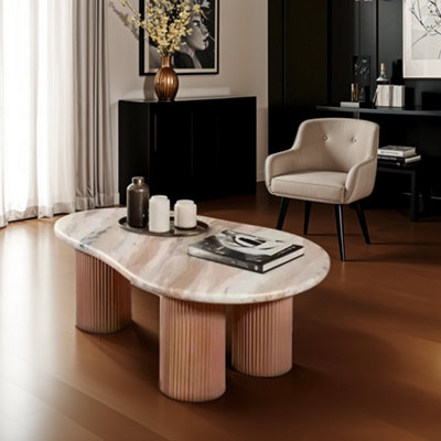  - Bundi Natural Marble & Wood Pedestal Coffee Table