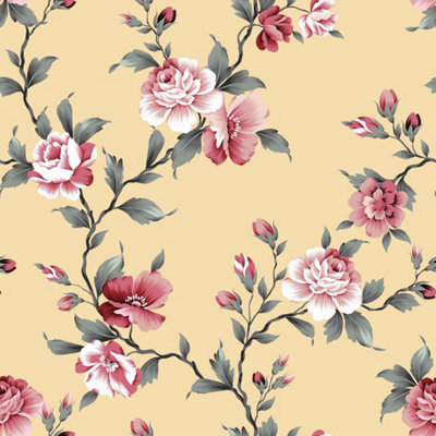 Bobbi Beck Eco Friendly Yellow Peony Wallpaper from B&Q