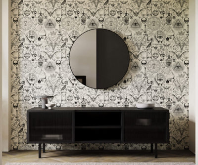 Bobbi Beck Eco-Friendly Beige Gothic Occult Wallpaper from B&Q