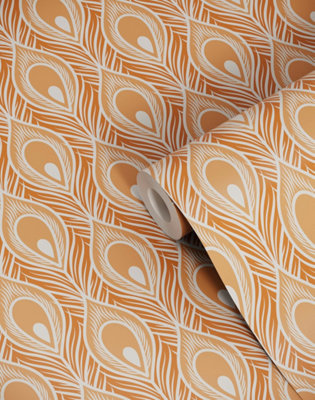 B&Q -  Eco Friendly Orange Peacock Feather Wallpaper