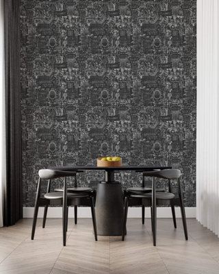 Bobbi Beck Eco Friendly Black Baraoque Wallpaper from B&Q