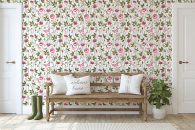 B&Q -  Eco Friendly Pink Beautiful Pink Rose Wallpaper