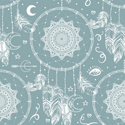 B&Q -  Eco Friendly Teal Dreamcatcher Wallpaper