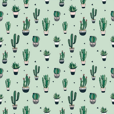 Bobbi Beck Eco Friendly Green Illustrated Cactus Wallpaper from B&Q