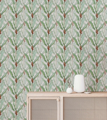B&Q -  Eco Friendly White Maximalist Tropical Wallpaper