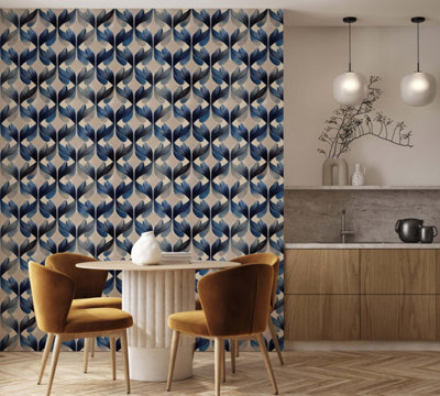 B&Q -  Eco Friendly Blue Painted Abstract Motif Wallpaper