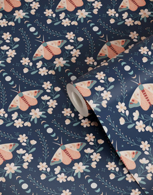 B&Q -  Eco Friendly Blue Cute Butterfly And Flower Wallpaper