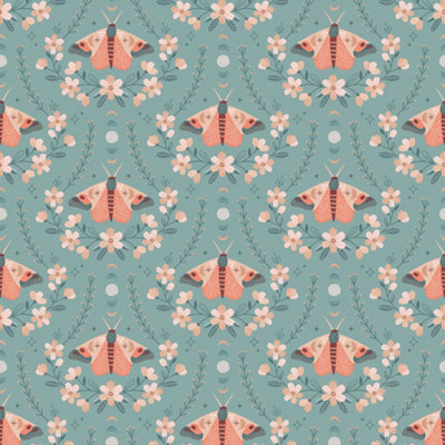 B&Q -  Eco Friendly Teal Cute Butterfly And Flower Wallpaper