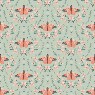B&Q -  Eco Friendly Green Cute Butterfly And Flower Wallpaper