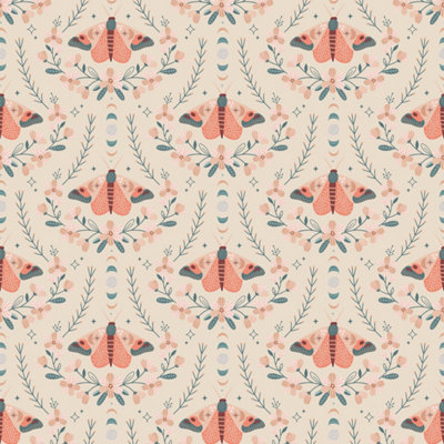 B&Q -  Eco Friendly Beige Cute Butterfly And Flower Wallpaper
