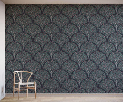 B&Q -  Eco Friendly Blue Arch Flower And Leaf Wallpaper