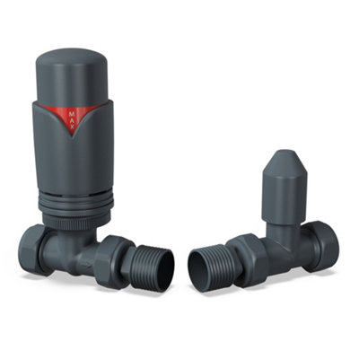 Uk Radiators 1/2Bsp 8mm Straight Anthracite Modern Thermostatic Radiator Valve & Lockshield Derry Bold from B&Q
