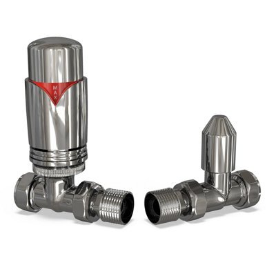 Uk Radiators 1/2Bsp 8mm Straight Chrome Modern Thermostatic Radiator Valve & Lockshield Derry Bold from B&Q