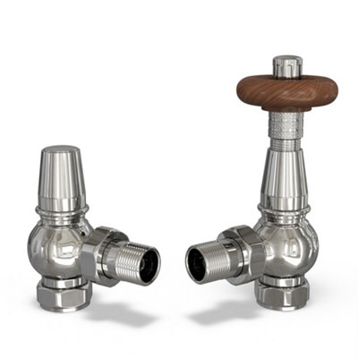 Uk Radiators 1/2Bsp 10mm Angled Chrome Traditional Thermostatic Radiator Valve & Lockshield Derry Traditional from B&Q