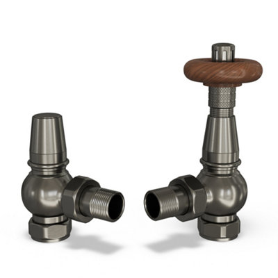 Uk Radiators 1/2Bsp 8mm Angled Pewter Traditional Thermostatic Radiator Valve & Lockshield Derry Traditional from B&Q