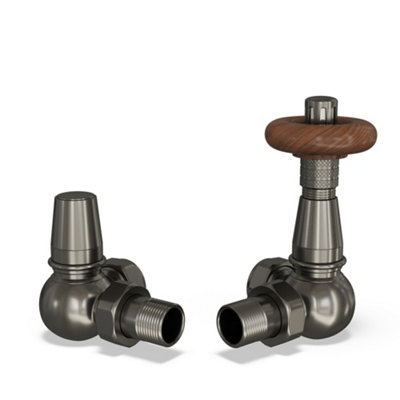 Uk Radiators 1/2Bsp 15mm Corner Pewter Traditional Thermostatic Radiator Valve & Lockshield Derry Traditional from B&Q