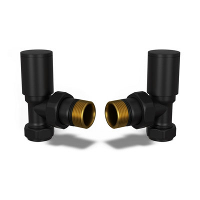 Uk Radiators 1/2Bsp 15mm Angled Black Modern Manual Radiator Valve Pair Round from B&Q