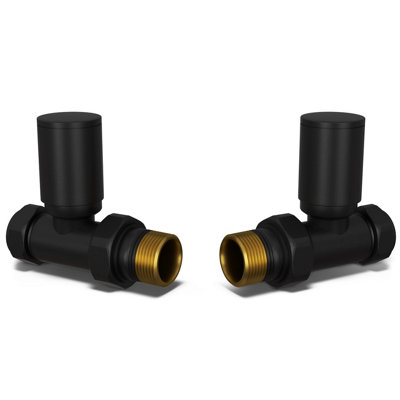 Uk Radiators 1/2Bsp 15mm Straight Black Modern Manual Radiator Valve Pair Round from B&Q