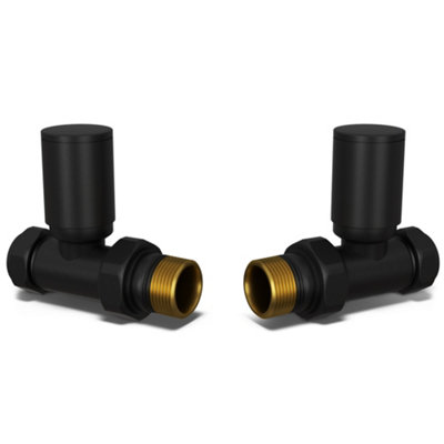 Uk Radiators 1/2Bsp 10mm Straight Black Modern Manual Radiator Valve Pair Round from B&Q