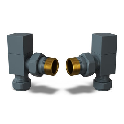 Uk Radiators 1/2Bsp 15mm Angled Anthracite Modern Manual Radiator Valve Pair Square from B&Q