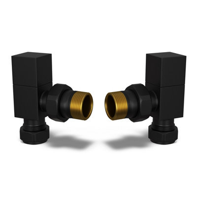 Uk Radiators 1/2Bsp 15mm Angled Black Modern Manual Radiator Valve Pair Square from B&Q