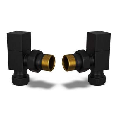 B&Q -  Square Thermostatic Radiator Valve Set Manual Trv Angled With Lockshield 8mmModern Style Black
