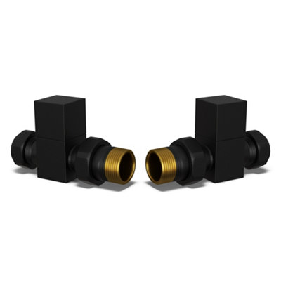Uk Radiators 1/2Bsp 10mm Straight Black Modern Manual Radiator Valve Pair Square from B&Q