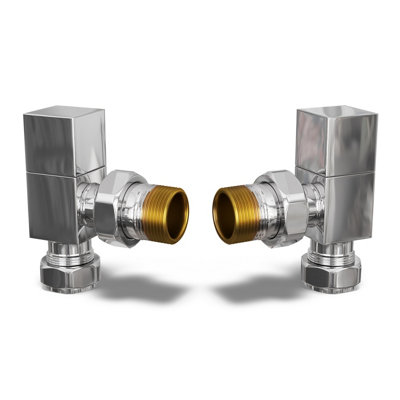 Uk Radiators 1/2Bsp 15mm Angled Chrome Modern Manual Radiator Valve Pair Square from B&Q