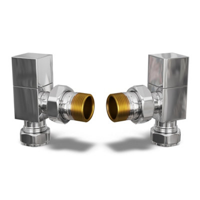 B&Q -  Square Thermostatic Radiator Valve Set Manual Trv Angled With Lockshield 8mmModern Style Chrome