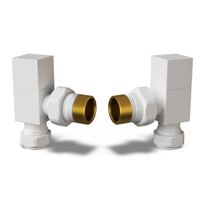 Uk Radiators 1/2Bsp 15mm Angled White Modern Manual Radiator Valve Pair Square from B&Q