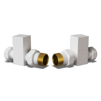 Uk Radiators 1/2Bsp 15mm Straight White Modern Manual Radiator Valve Pair Square from B&Q